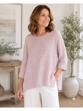 Pure Jill Linen Gauze‎ Women's XS Blush Pink 100% Linen Lightweight Boxy Tunic
